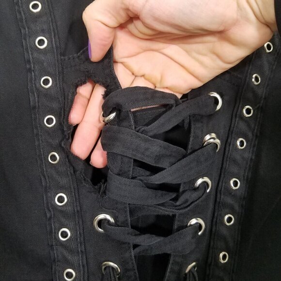 Tripp nyc Trench Coat Corset Goth Punk Emo Grommit Size L - Picture 10 of 11